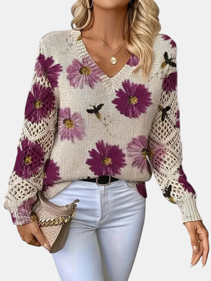 Amelie | Elegant Floral V-Neck Sweater