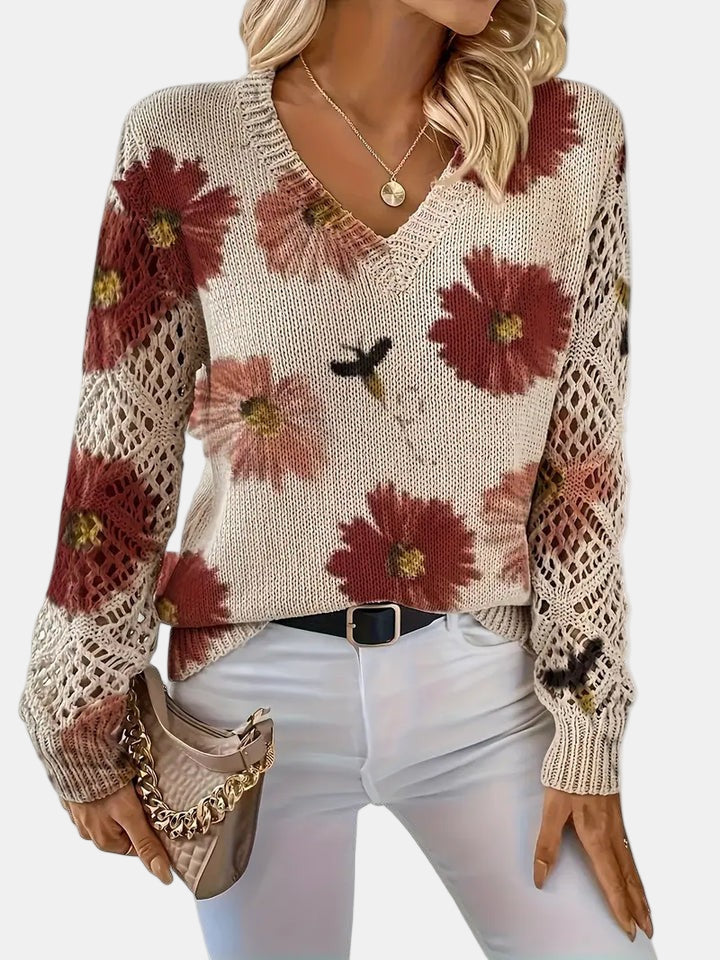 Amelie | Elegant Floral V-Neck Sweater