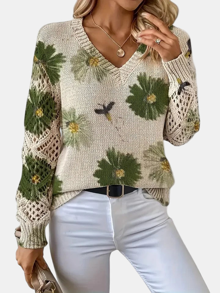 Amelie | Elegant Floral V-Neck Sweater