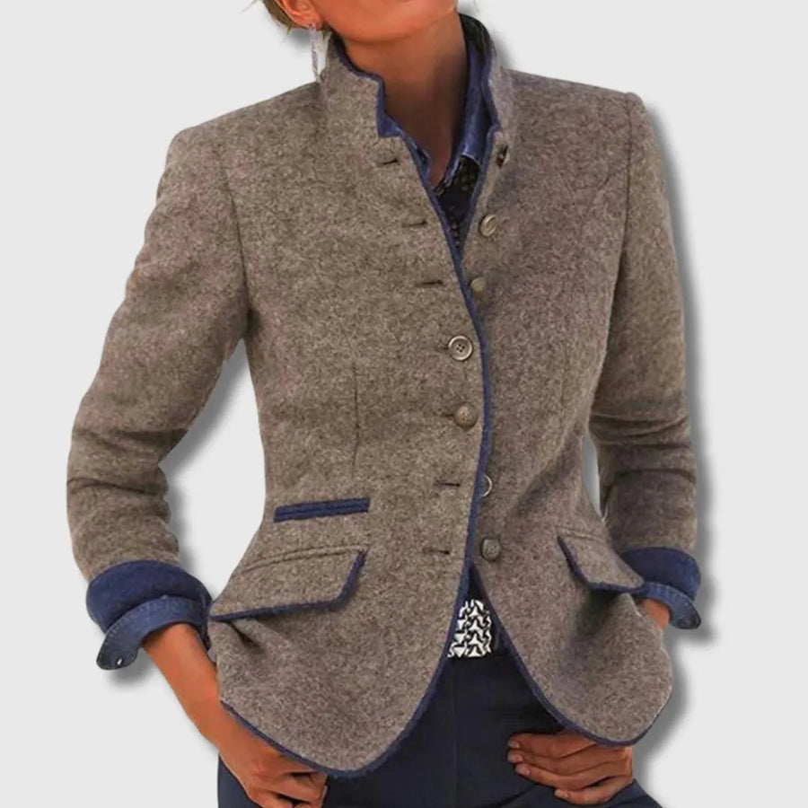 Zara | Wool Blazer with Contrasting Piping