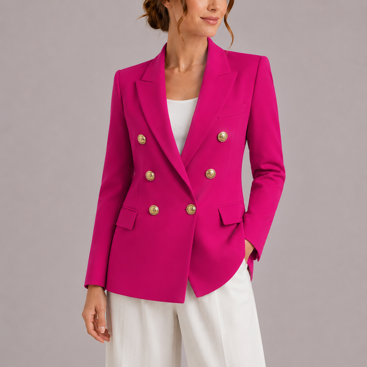 Camille | Tailored Double-Breasted Blazer with Gold Buttons
