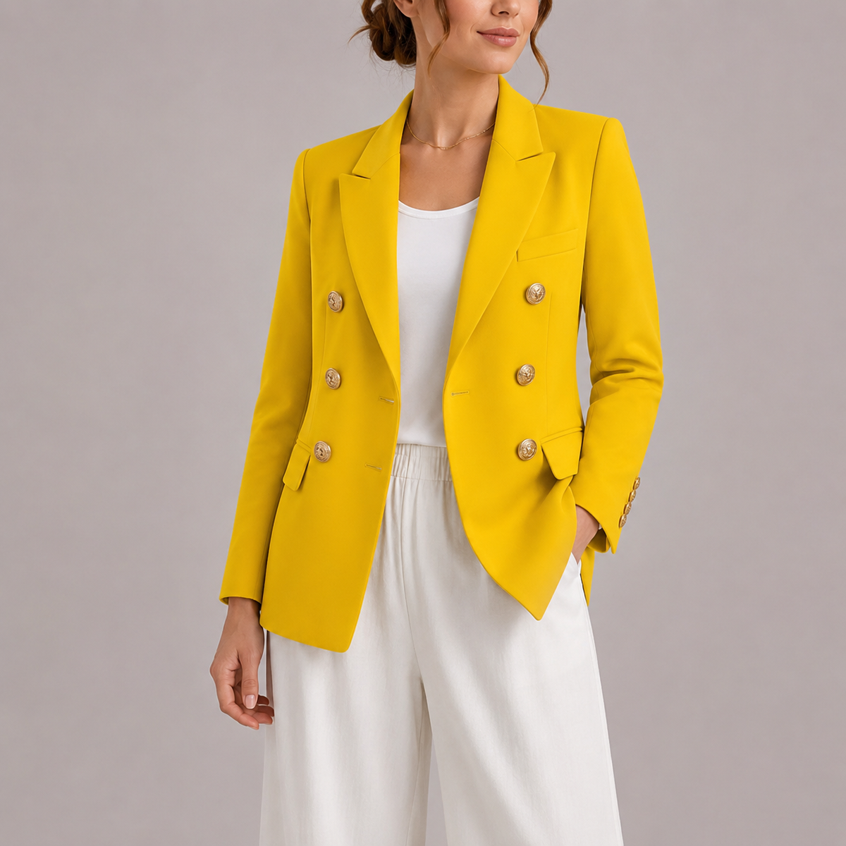 Camille | Tailored Double-Breasted Blazer with Gold Buttons