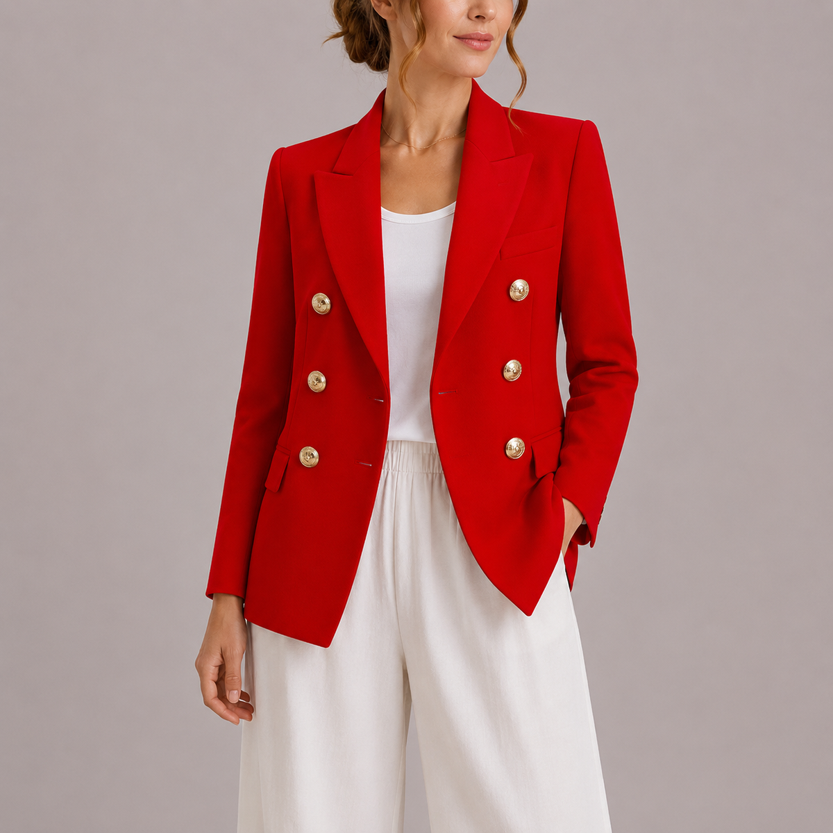 Camille | Tailored Double-Breasted Blazer with Gold Buttons