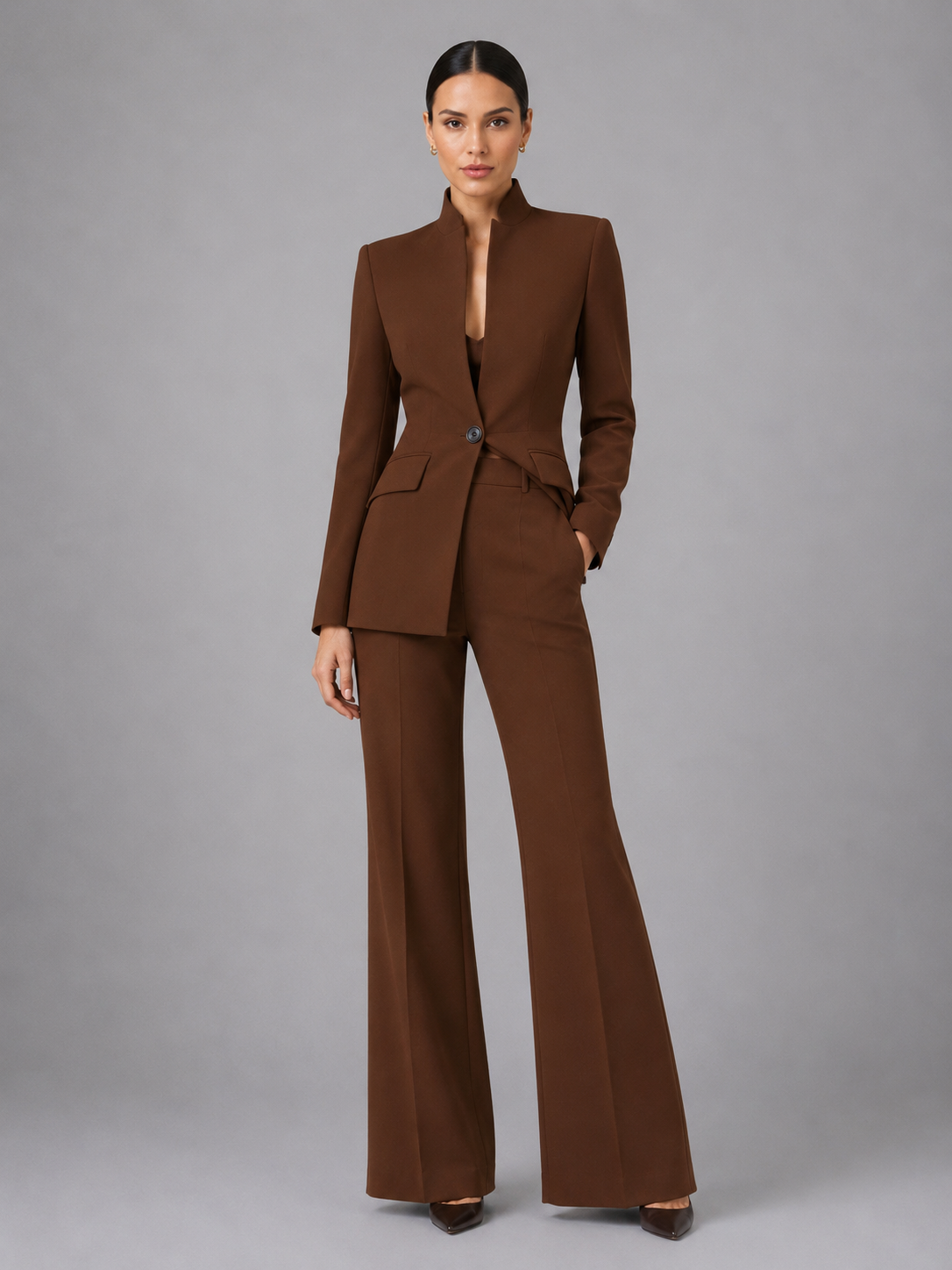 Liesel | Collarless Blazer Suit and Wide-Leg Pants