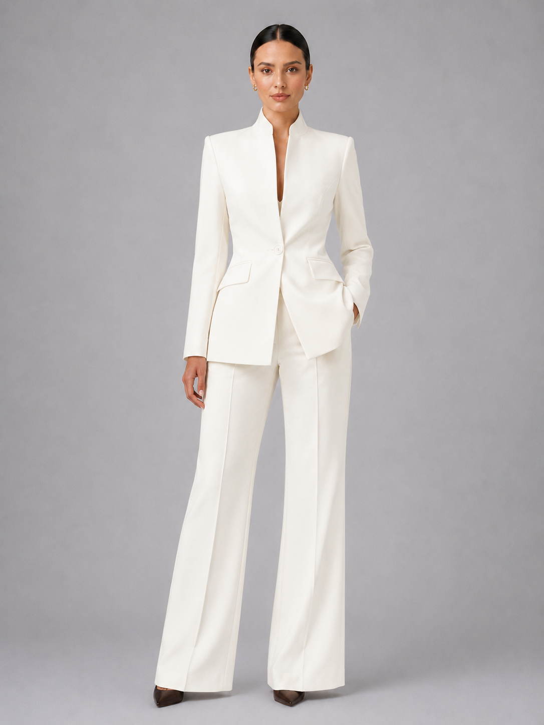Liesel | Collarless Blazer Suit and Wide-Leg Pants