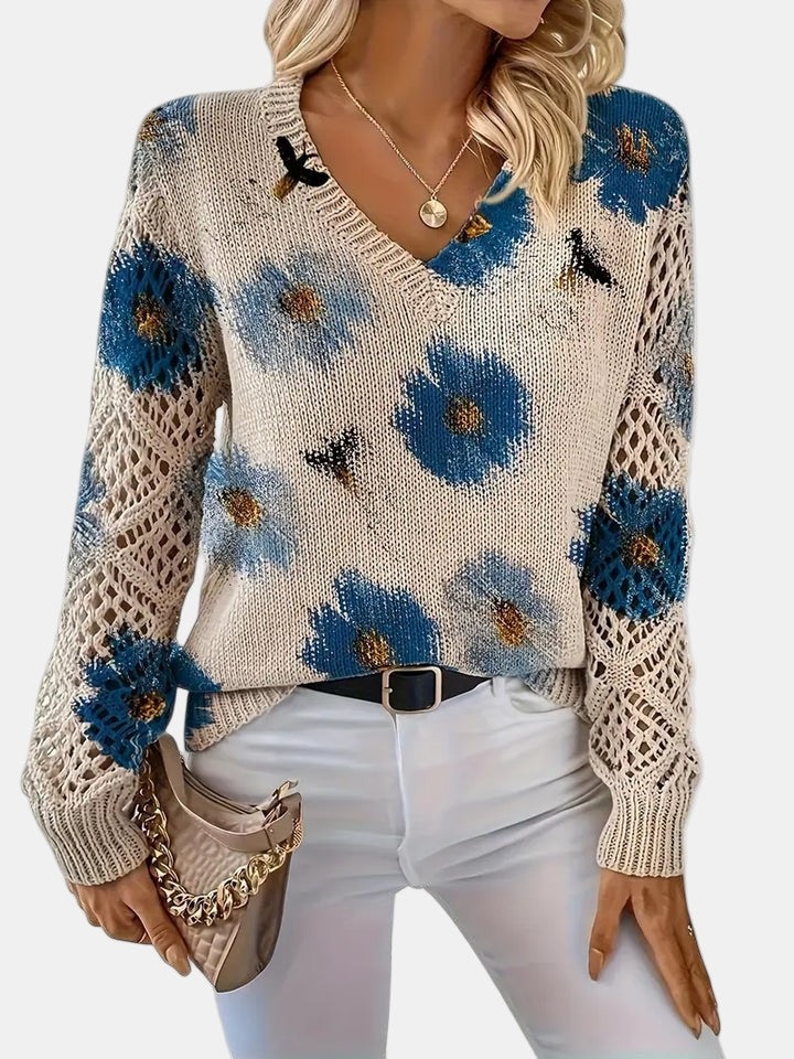 Amelie | Elegant Floral V-Neck Sweater