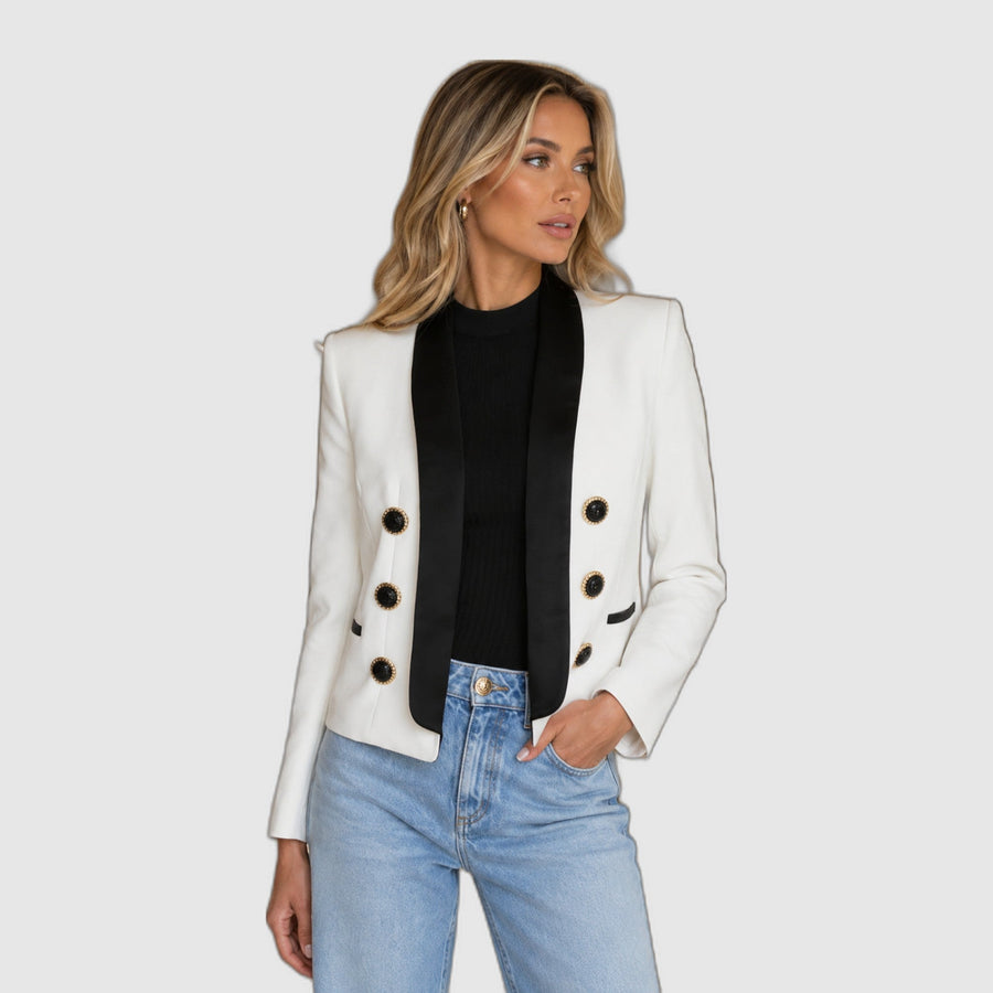 Elegance | White Tailored Blazer with Contrasting Black Details