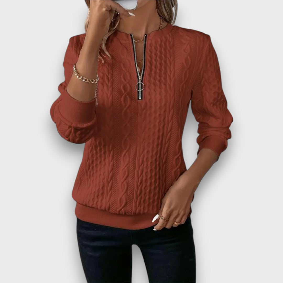 Solena – Zip-up Sweater in Twisted Knit