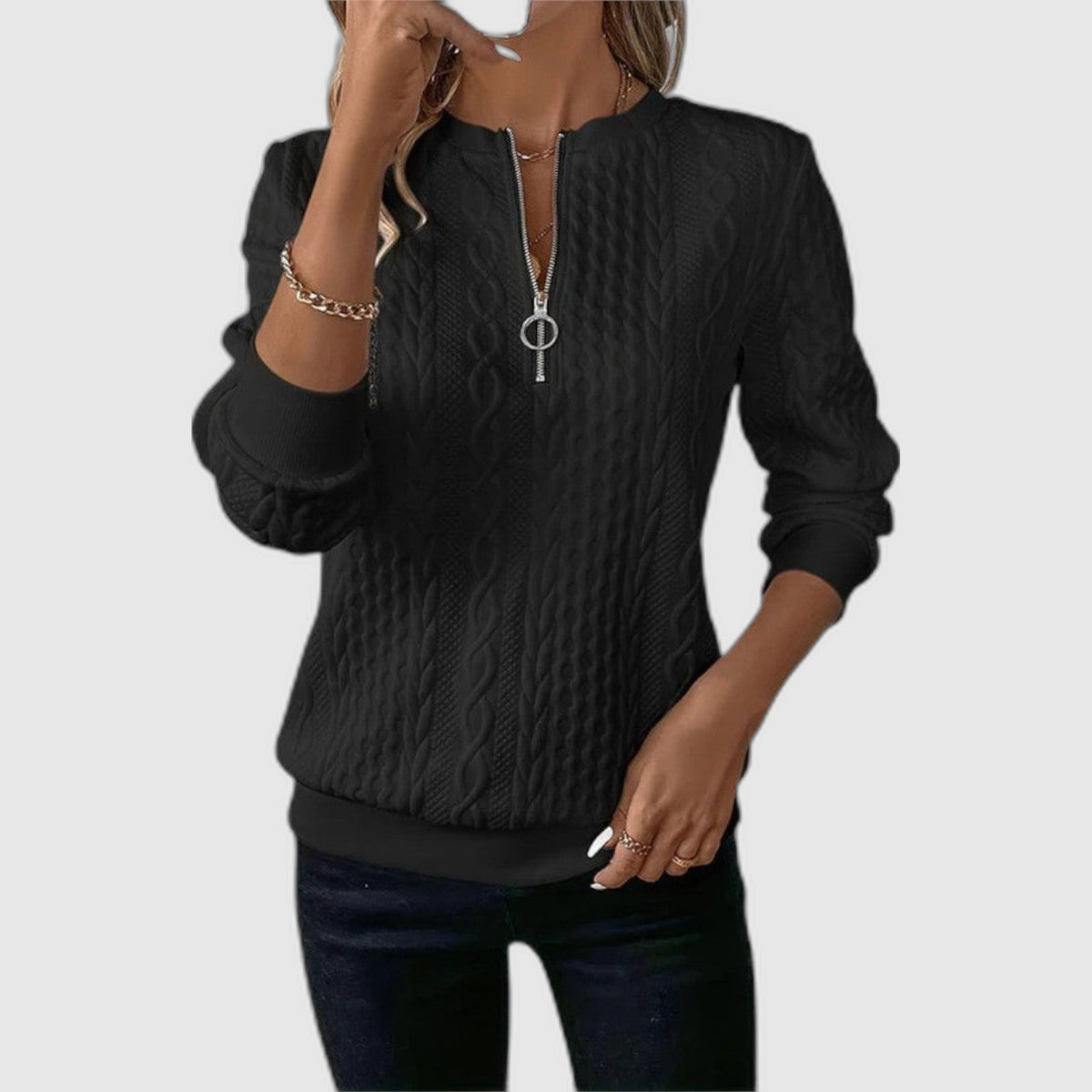 Solena – Zip-up Sweater in Twisted Knit